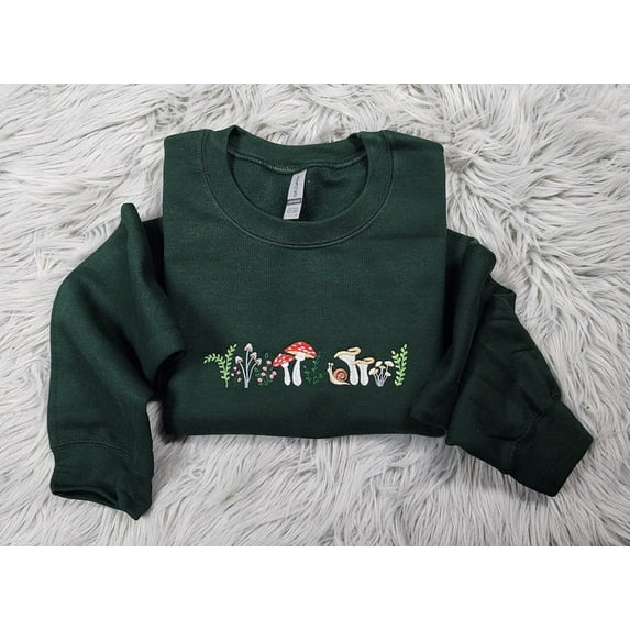 Embroidered Mushroom Forest Wildflower Meadow Crewneck
