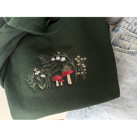 Embroidered Mushroom Frog Cottagecore Sweatshirt