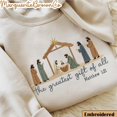 thumbnail image 1 of Embroidered Nativity Scene Sweatshirt, Christian Christmas, Birth Of Jesus Pullover, The Greatest Gift, Religious Faith Based, Matthew 1 21, 1 of 4