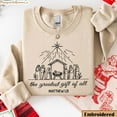 thumbnail image 1 of Embroidered Nativity Scene Sweatshirt, Christian Christmas Sweater, The Greatest Gift, Religious Faith Based Shirt, Birth Of Jesus Pullover, 1 of 4