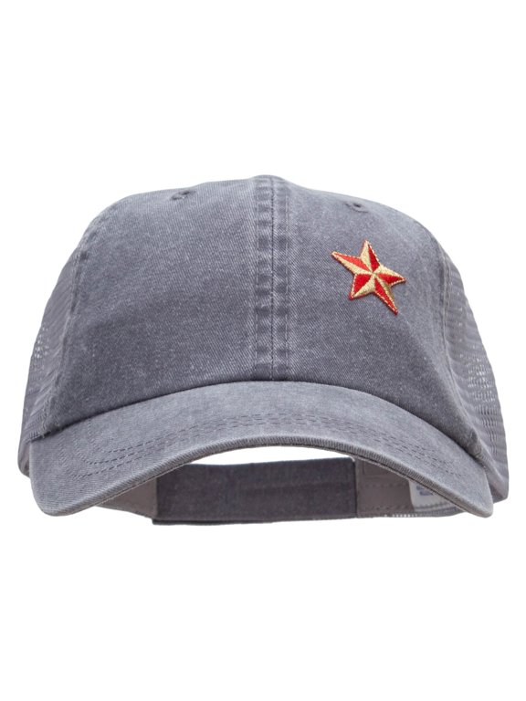 Embroidered Nautical Star Patched Washed Trucker Cap - Lt Grey Grey OSFM