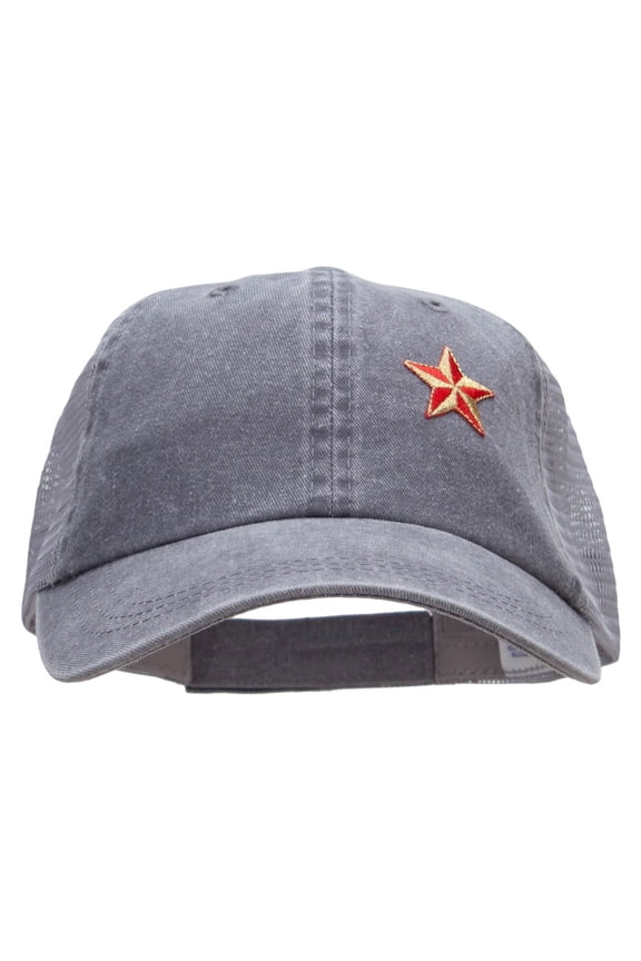 Embroidered Nautical Star Patched Washed Trucker Cap - Lt Grey Grey OSFM