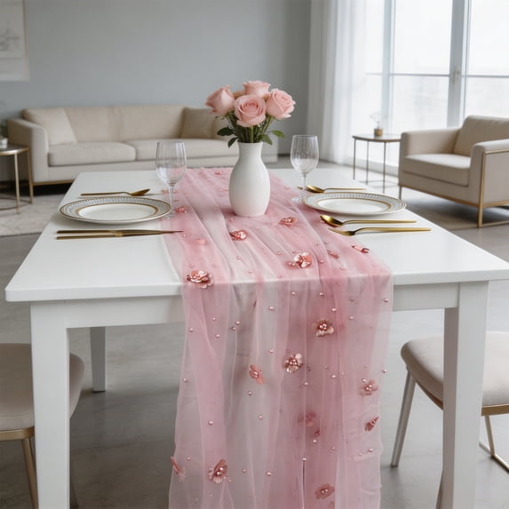Embroidered Net Fabric Tablecloth, Sheer Nylon Table Cover With Bohemian Embroidered Patterns for Wedding, Birthday Party, Home or Office Decor