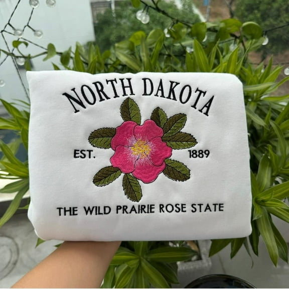 Embroidered North Dakota Wild Prairie Rose State Sweatshirt
