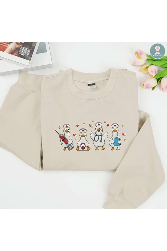 Embroidered Nurse Goose Sweatshirt, Cute Medical Staff Crewneck, RN Nurse Appreciation Gifts, Nursing Student Sweater, Funny Goose Hoodie