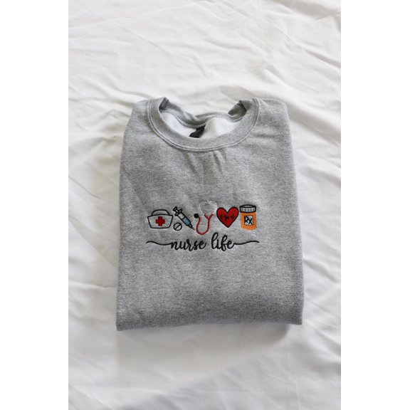 Embroidered 'Nurse Life Color' Hoodie, Long Sleeve, Classic fit, Unisex, Adult