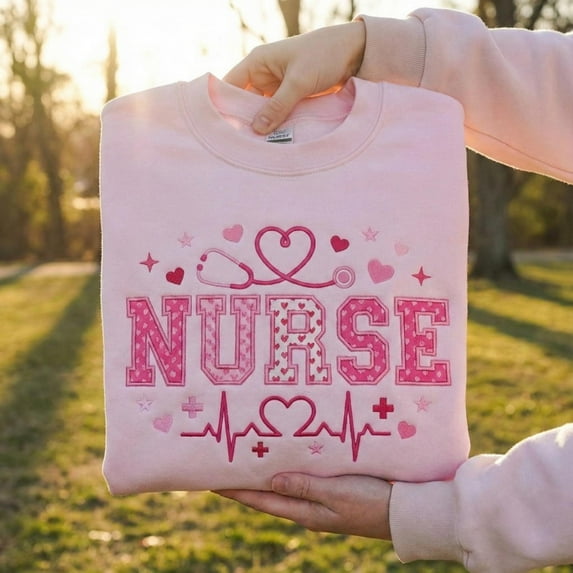 Embroidered Nurse Valentine Sweatshirt, Valentines Day Sweater, Gift For Nurse