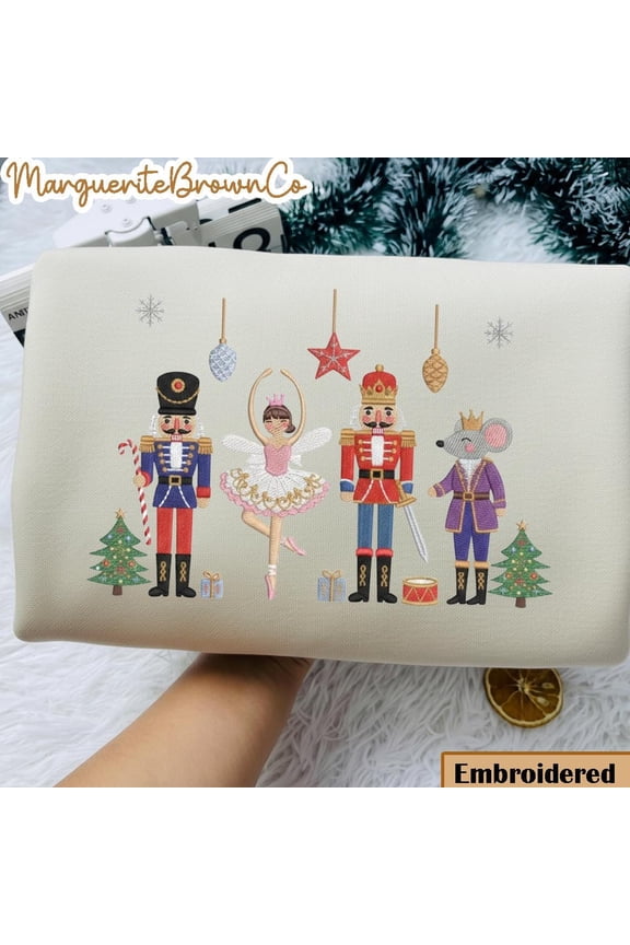 Embroidered Nutcracker Christmas Sweatshirt, Festive Holiday Nutcracker Trio Sweater, Holiday Party Outfit, Merry Xmas Embroidery Pullover