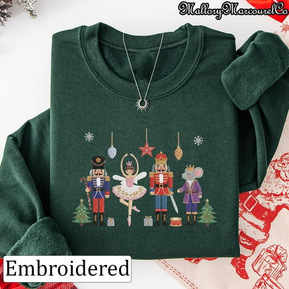 Embroidered Nutcracker Shirt, Christmas Ballet Sweatshirt, Holiday Clara And Mouse King T-shirt, Festive Embroidery Gift For Dance Lovers