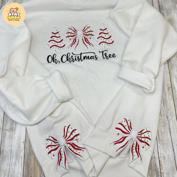 Embroidered Oh Christmas Tree Side Bow Sweatshirt, Christmas Tree Snack Cake shirt, Snack Cakes Shirt, Christmas shirt, Christmas Side Bow