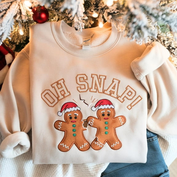 Embroidered Oh Snap Gingerbread Man Crewneck Sweatshirt, Cute Christmas Embroidered Sweatshirt