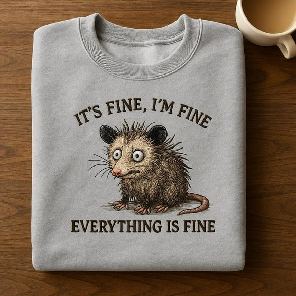 Embroidered Opossum Sweatshirt, Funny Everything Is Fine Hoodie, Opossum Meme Shirt, Sarcastic Animal T-shirt, Dad Cap Gift, Anxiety