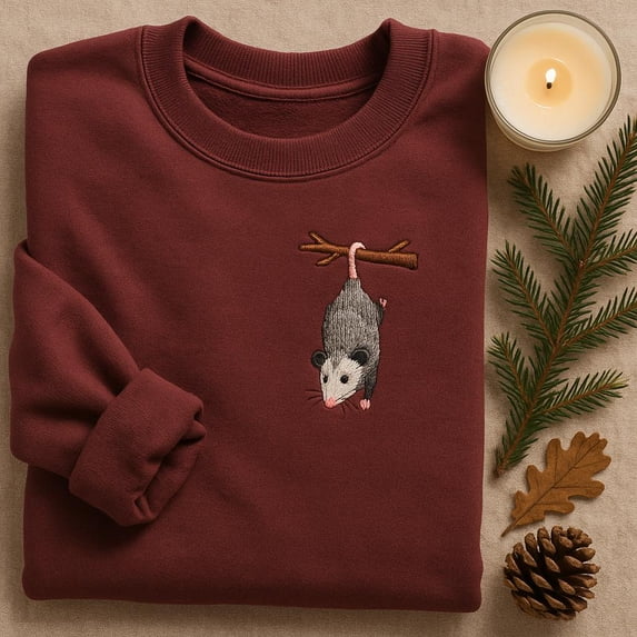 Embroidered Opossum Sweatshirt, Hanging Possum Sweater, Funny Wildlife Animal Tee, Opossum Lover Gift, Cute Nature Crewneck
