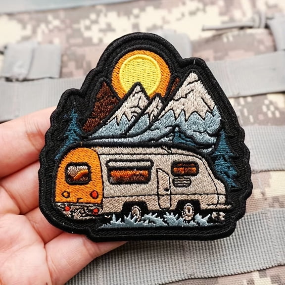 Embroidered Outdoor Camping Scenery Patch for Tactical Vests and Backpacks - Military Morale Badge with Fixed Backing