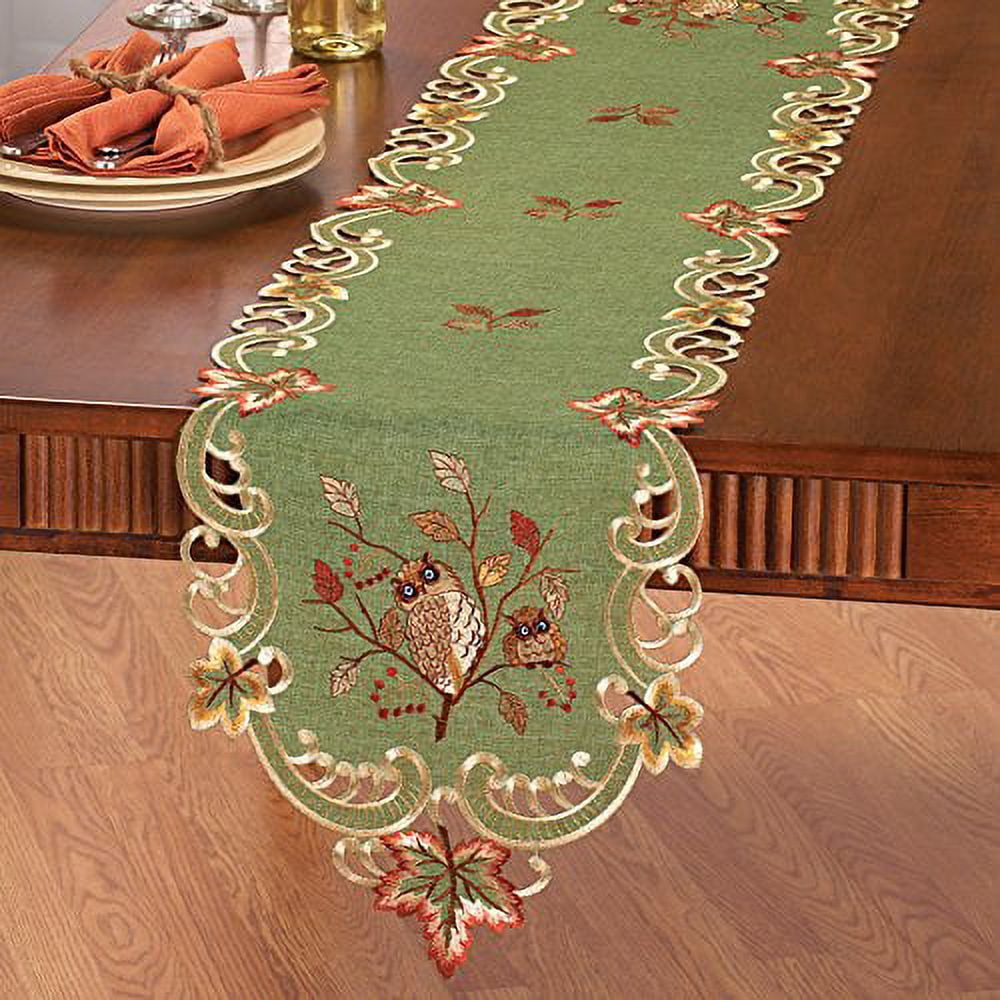 Embroidered Owls Table Topper Green Runner - Walmart.com