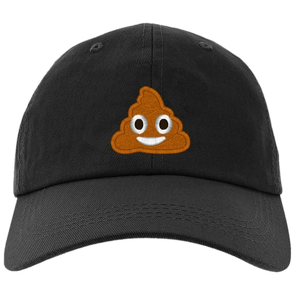 Embroidered POOP Face Text Image Logo, Adjustable Baseball Cap-EM-0035-Black