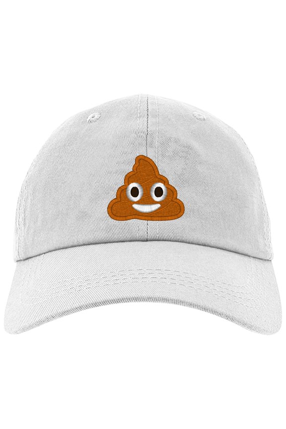 Embroidered POOP Face Text Image Logo, Adjustable Baseball Cap-EM-0035-White