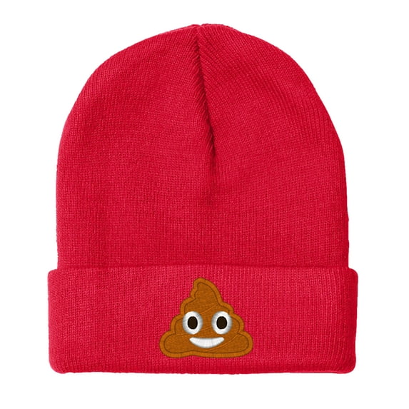Embroidered POOP Face Text Image Logo Hat-EM-0035-Red
