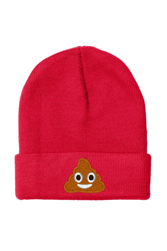 Embroidered POOP Face Text Image Logo Hat-EM-0035-Red