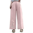 thumbnail image 1 of Embroidered Palazzo Pants for Women Dressy Summer High Waisted Wide Leg Linen Trousers, Elastic Waist Loose Lounge Casual with Pockets Floral Retro, 1 of 6