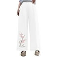 thumbnail image 1 of Embroidered Palazzo Pants for Women Dressy Summer High Waisted Wide Leg Linen Trousers, Elastic Waist Loose Lounge Casual with Pockets Floral Retro, 1 of 6