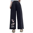 thumbnail image 1 of Embroidered Palazzo Pants for Women Dressy Summer High Waisted Wide Leg Linen Trousers, Elastic Waist Loose Lounge Casual with Pockets Floral Retro, 1 of 6