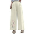 thumbnail image 1 of Embroidered Palazzo Pants for Women Dressy Summer High Waisted Wide Leg Linen Trousers, Elastic Waist Loose Lounge Casual with Pockets Floral Retro, 1 of 6
