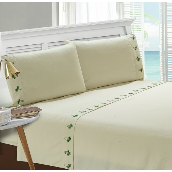 Embroidered Palm Tree Grove Pillowcase Pair