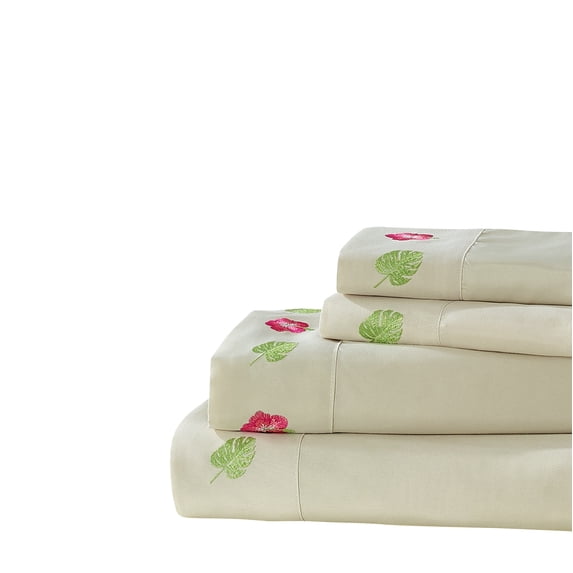 Embroidered Palms and Flowers Sheet Set Twin