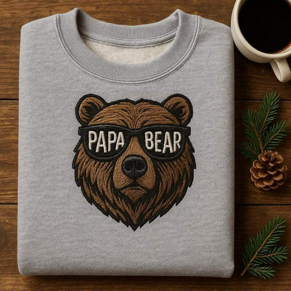 Embroidered Papa Bear Sweatshirt, Father's Day Gift, Cool Dad Sunglasses Crewneck, Outdoorsy Bear Sweater, Family Matching Tee