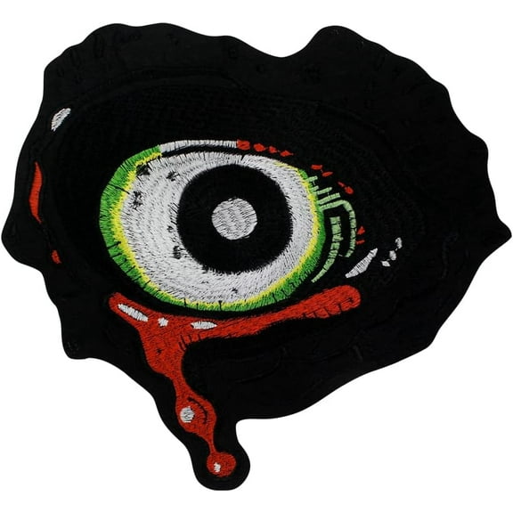Embroidered Patch Iron On Patches Applique Badge Black Heart Eye Computer Embroidery Patches for Motorcycle Jacket 1piece