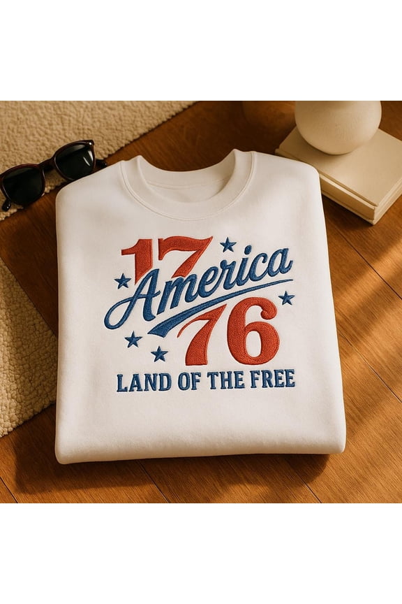 Embroidered Patriotic Sweatshirt: America Est 1776 - 4th of July Crewneck