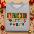 thumbnail image 1 of Embroidered Peace On Earth Sweatshirt, Christmas Quilt Block Crewneck, Religious Holiday Gift, Reindeer Pullover, Festive Shirt, 1 of 4