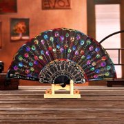 Embroidered Peacock Dance Fan Foldable Sequin Performance Decorative Accessory