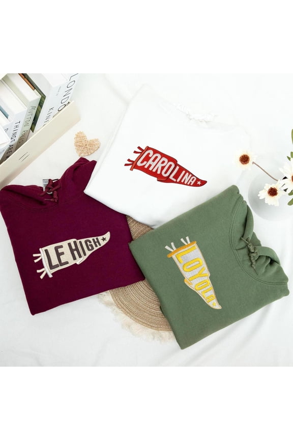 Embroidered Pennant with Team Name, Custom Pennant, Custom High School College Game Day, Sweatshirt