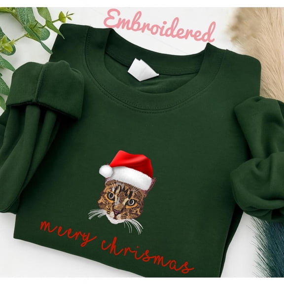 Embroidered Pet Portrait Custom Christmas Sweatshirt, Personalised Pet Portrait Sweater,Pet Lover Gift Custom Cat Owner Hoodie, Gift for Cat