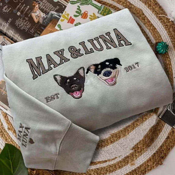 Embroidered Pet Portrait Photo Sweatshirt Custom Dog Hoodie T-shirt with Photo and Name, Custom Embroidered Sweatshirt