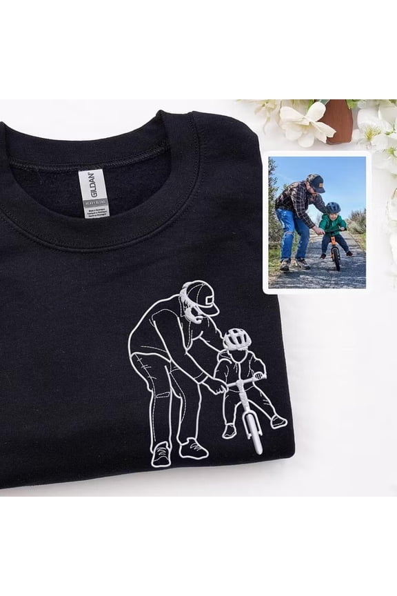 Embroidered Photo Portrait Sweater Gift for Papà, Dad, Father, Custom Embroidered Sweatshirt