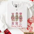 thumbnail image 1 of Embroidered Pink Nutcracker Christmas Sweatshirt, Festive Holiday Nutcracker Trio Sweater, Holiday Party Outfit, Merry Xmas Pullover, 1 of 4