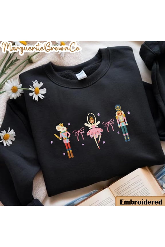 Embroidered Pink Nutcracker Sweatshirt, Christmas Nutcracker Shirt, Christmas Sweatshirt, Christmas Party Sweater, Nutcracker Ballet Shirt