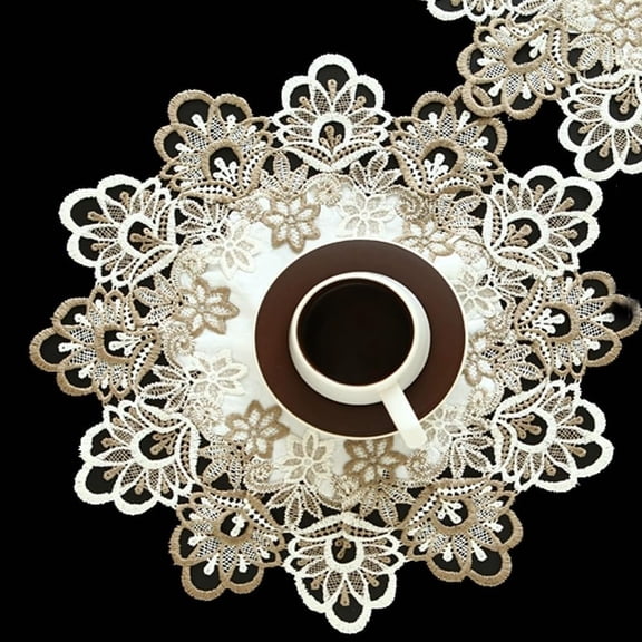 Embroidered Placemats,Stain Resistant Lace Lunchmats Place Mats, Home Kitchen Dining Decor Table Mats Doilies, Round Placemats Table Centerpiece, Table Topper Pack of 4, Round 16 Inch