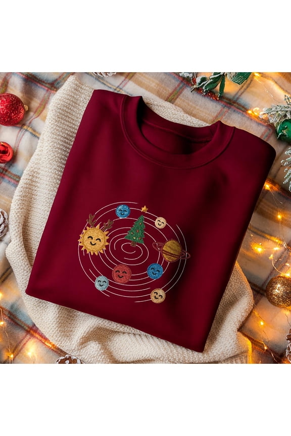 Embroidered Planets Sweatshirt, Christmas Planets Embroidered Crewneck, Solar System Sweater, Astronomy shirt, outer space theme