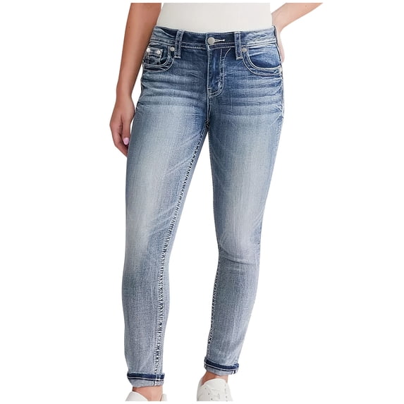 Embroidered Pocket Low Rise Skinny Denim Pants For Women Casual Street Style