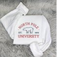 thumbnail image 1 of Embroidered Polar Bear Crewneck: North Pole University Christmas Sweatshirt, 1 of 4