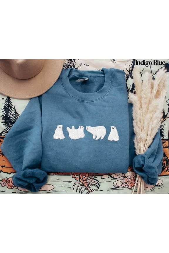 Embroidered Polar Bear Shirt Polar Bear Crewneck Embroidered Winter TShirt Embroidered Chr
