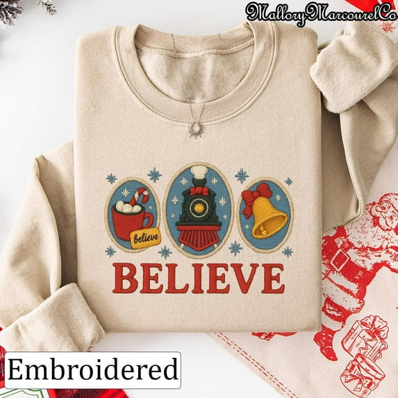 Embroidered Polar Express Christmas Sweatshirt, Belive Christmas Sweater, Polar Express Crewneck, Vintage Xmas Crewneck, Gift for Christmas