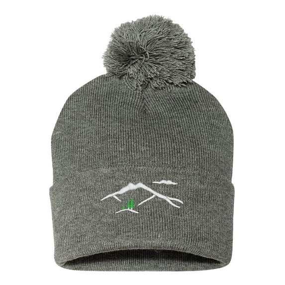 Embroidered Pom Pom Mountain Silhouette Logo-EM-0041-Gray
