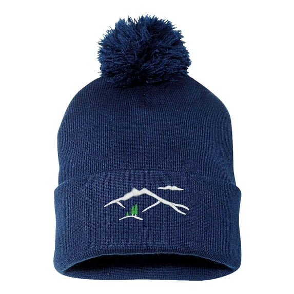Embroidered Pom Pom Mountain Silhouette Logo-EM-0041-Navy
