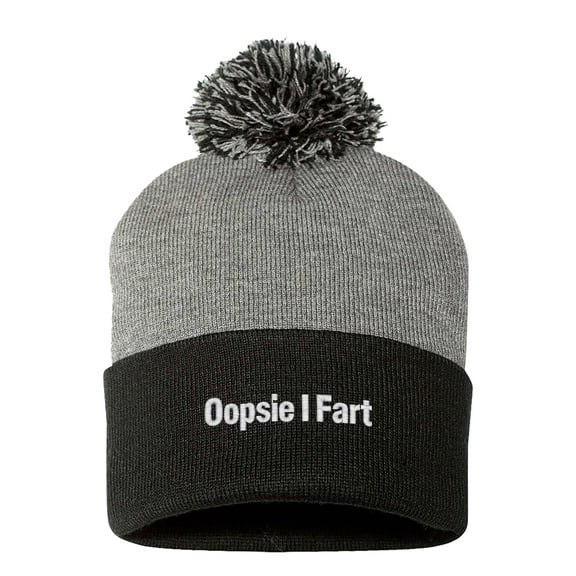 Embroidered Pom Pom Oopsie I Fart, Funny Saying-EM-0051-Gray-Black