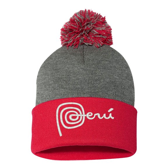 Embroidered Pom Pom PERU National Logo-EM-0037-Gray-Red